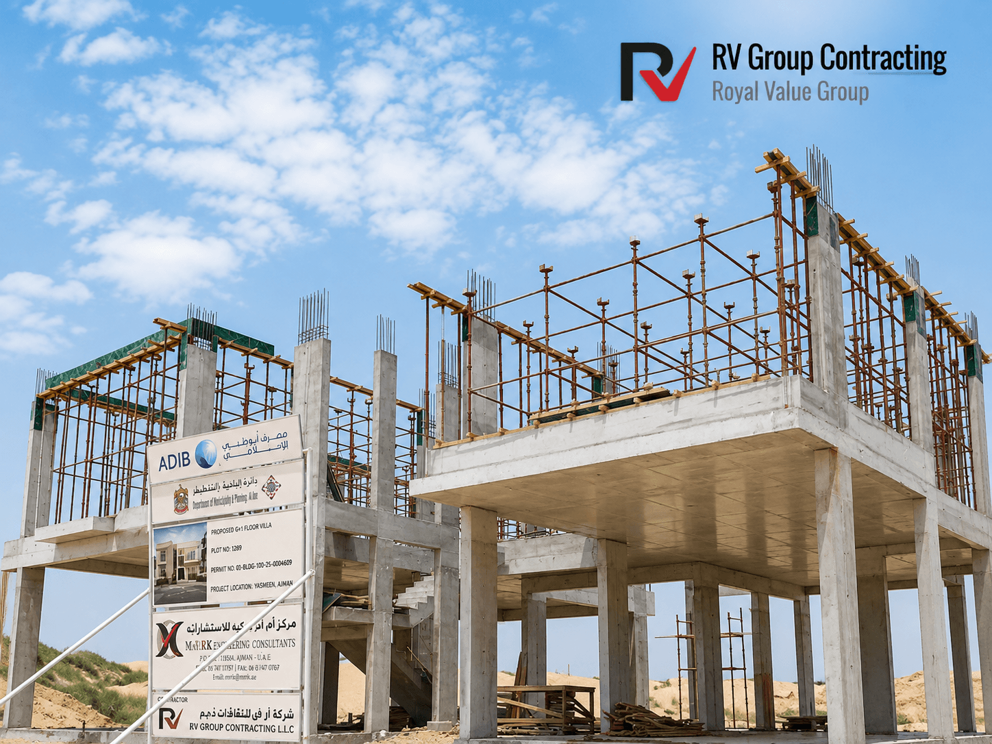 Structural frame of a villa on a desert plot