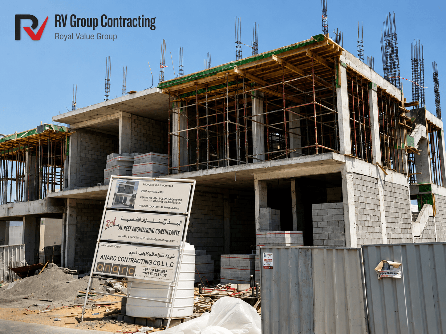 Villa under construction with materials on site