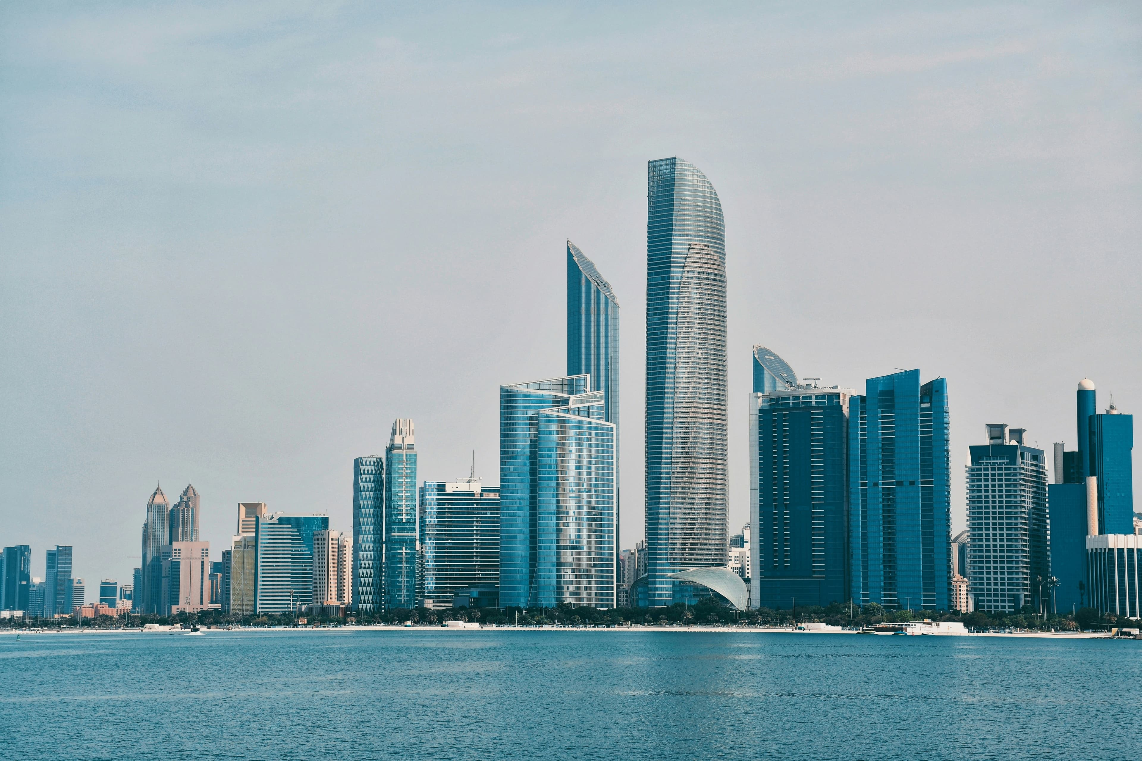Abu Dhabi Corniche skyline over the water