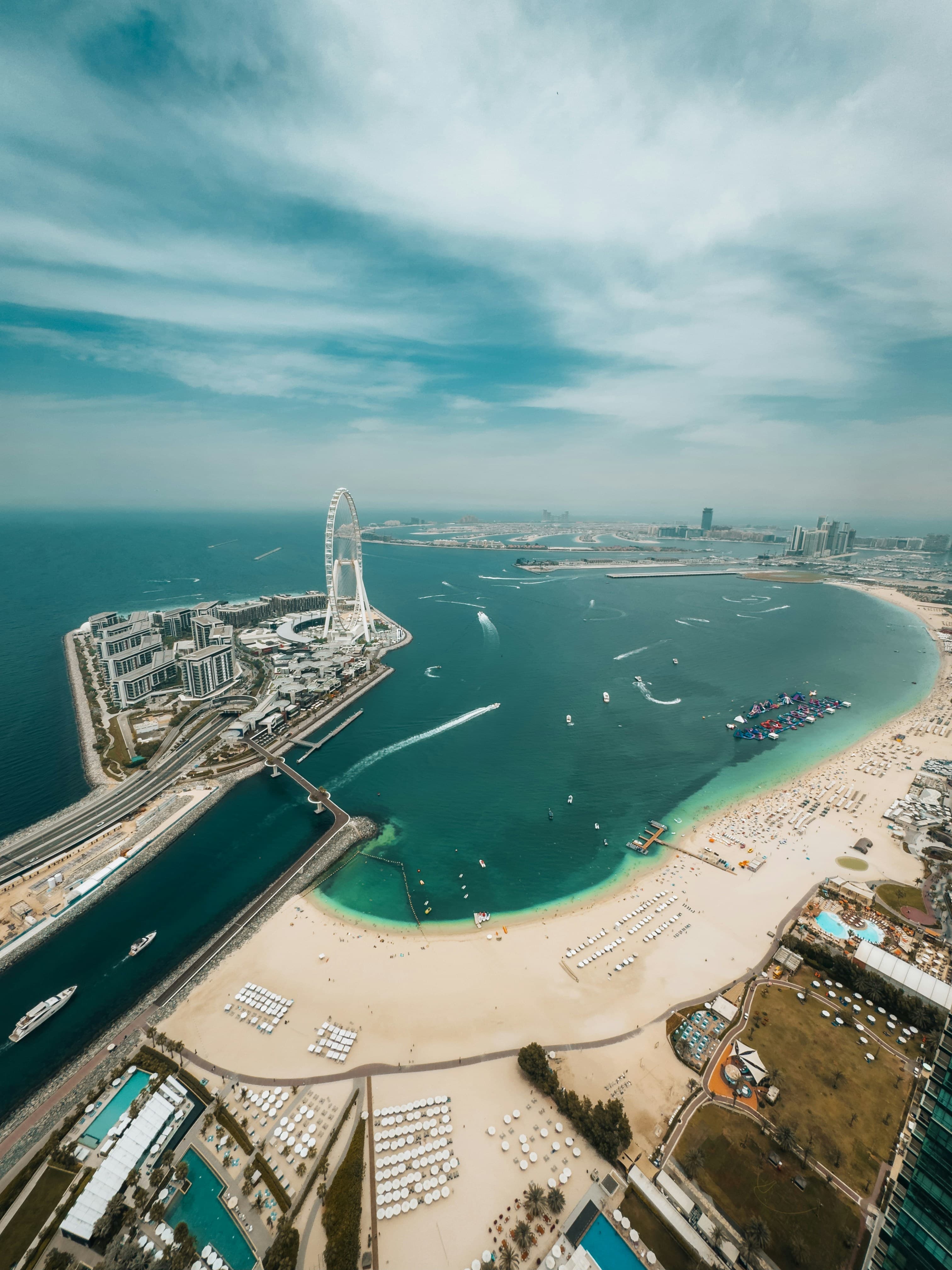Aerial view of Dubai's coastline and skyline